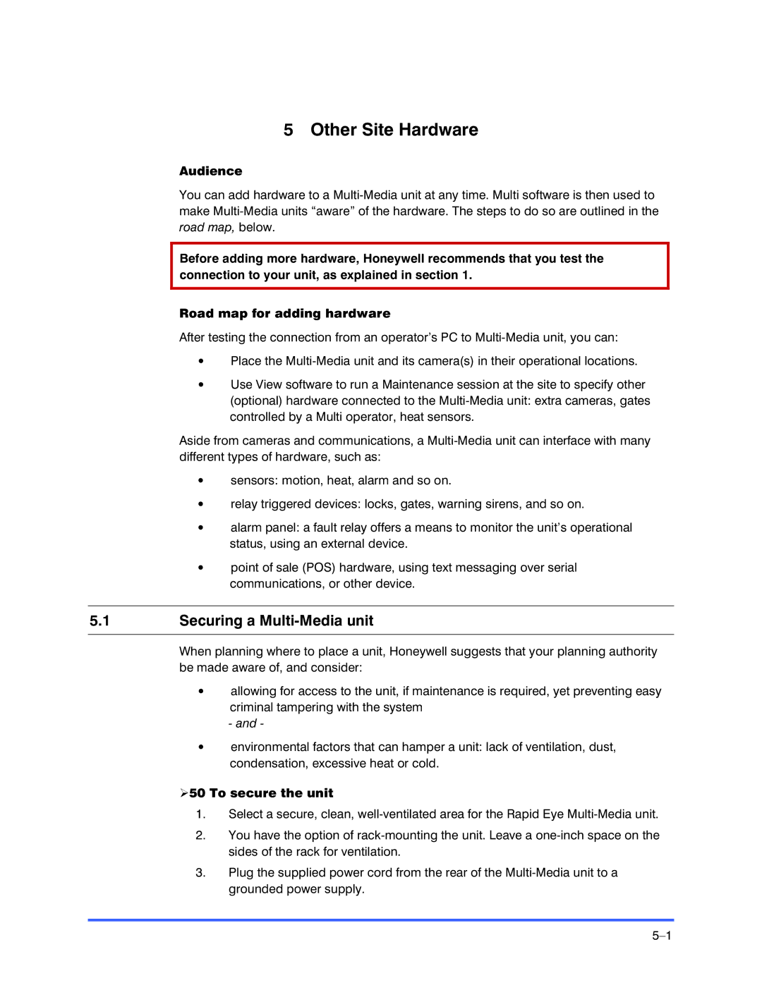 Honeywell K9696V2 installation instructions Securing a Multi-Media unit, To secure the unit 