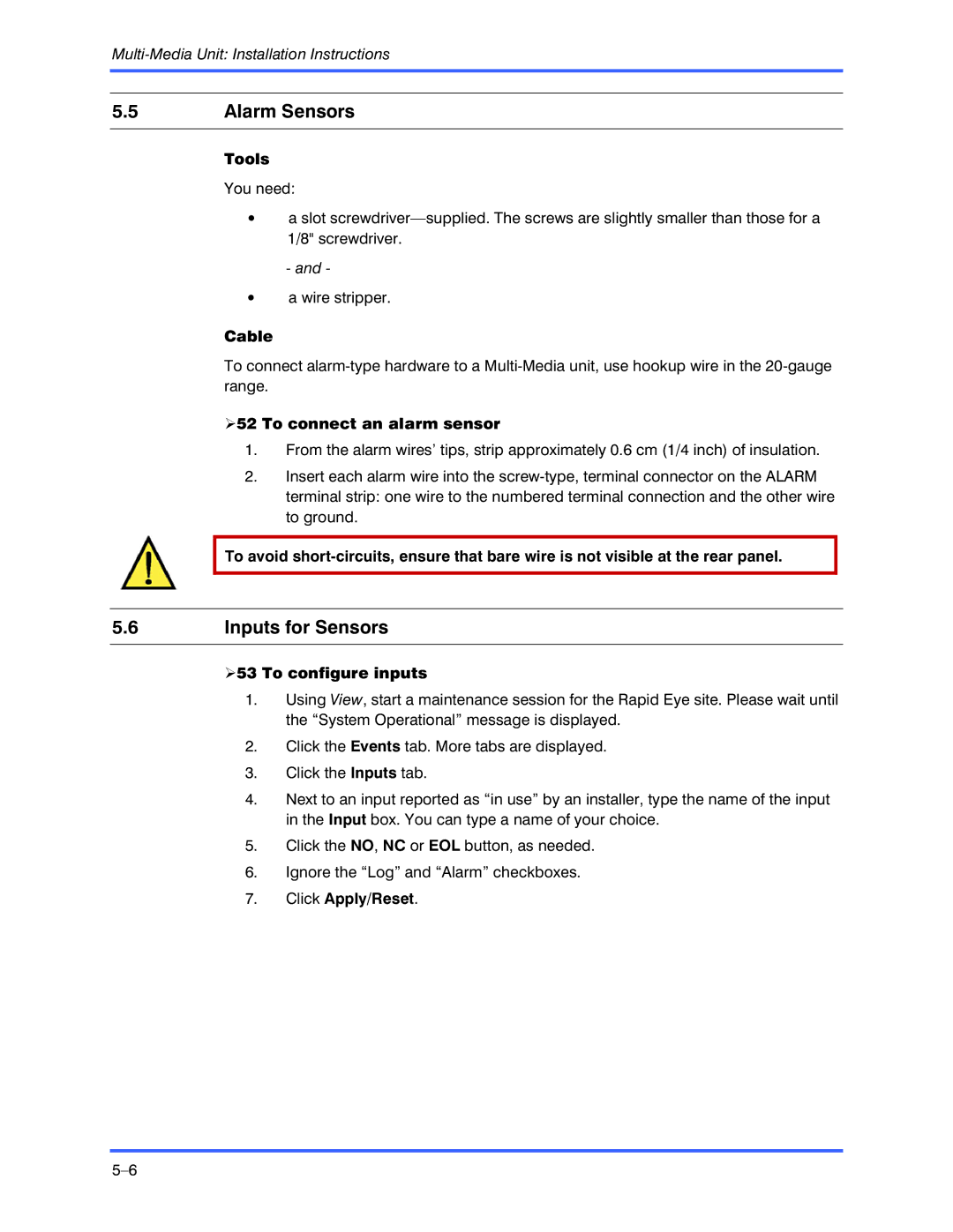 Honeywell K9696V2 installation instructions Alarm Sensors, Inputs for Sensors 