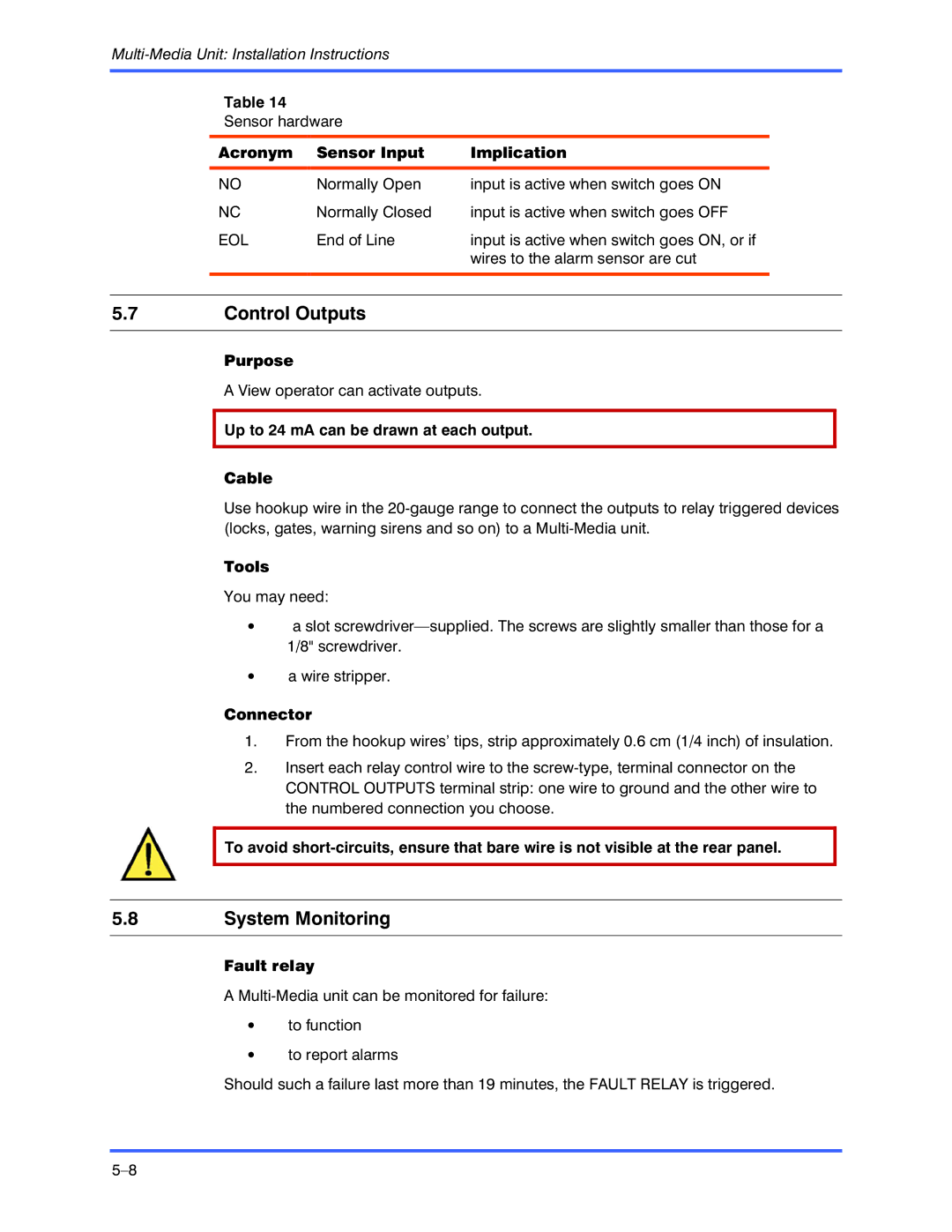 Honeywell K9696V2 installation instructions Control Outputs, System Monitoring 