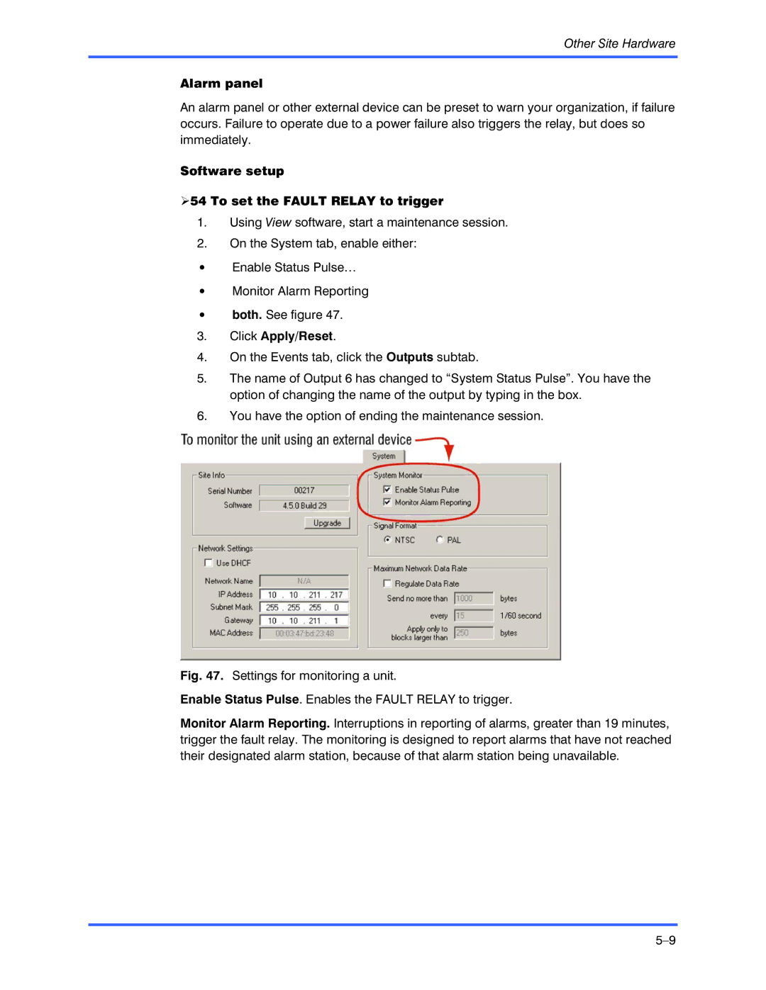 Honeywell K9696V2 installation instructions Alarm panel, Software setup To set the Fault Relay to trigger 