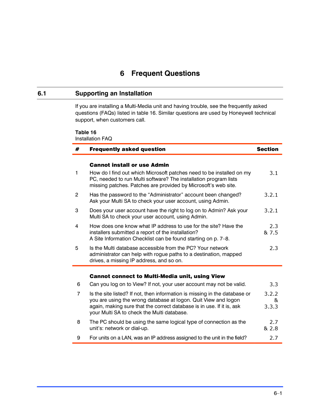 Honeywell K9696V2 installation instructions Supporting an Installation, Cannot connect to Multi-Media unit, using View 