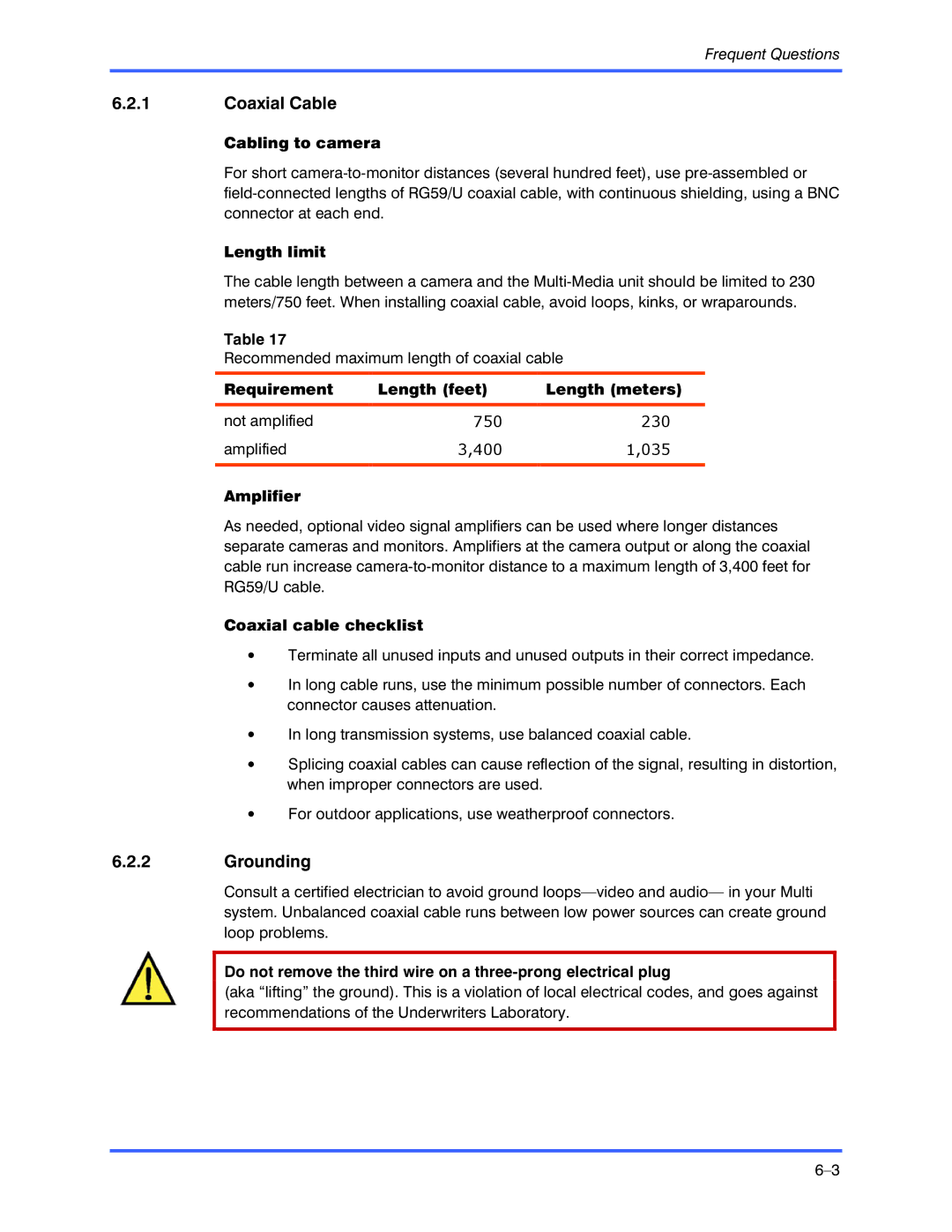 Honeywell K9696V2 installation instructions Coaxial Cable, Grounding 