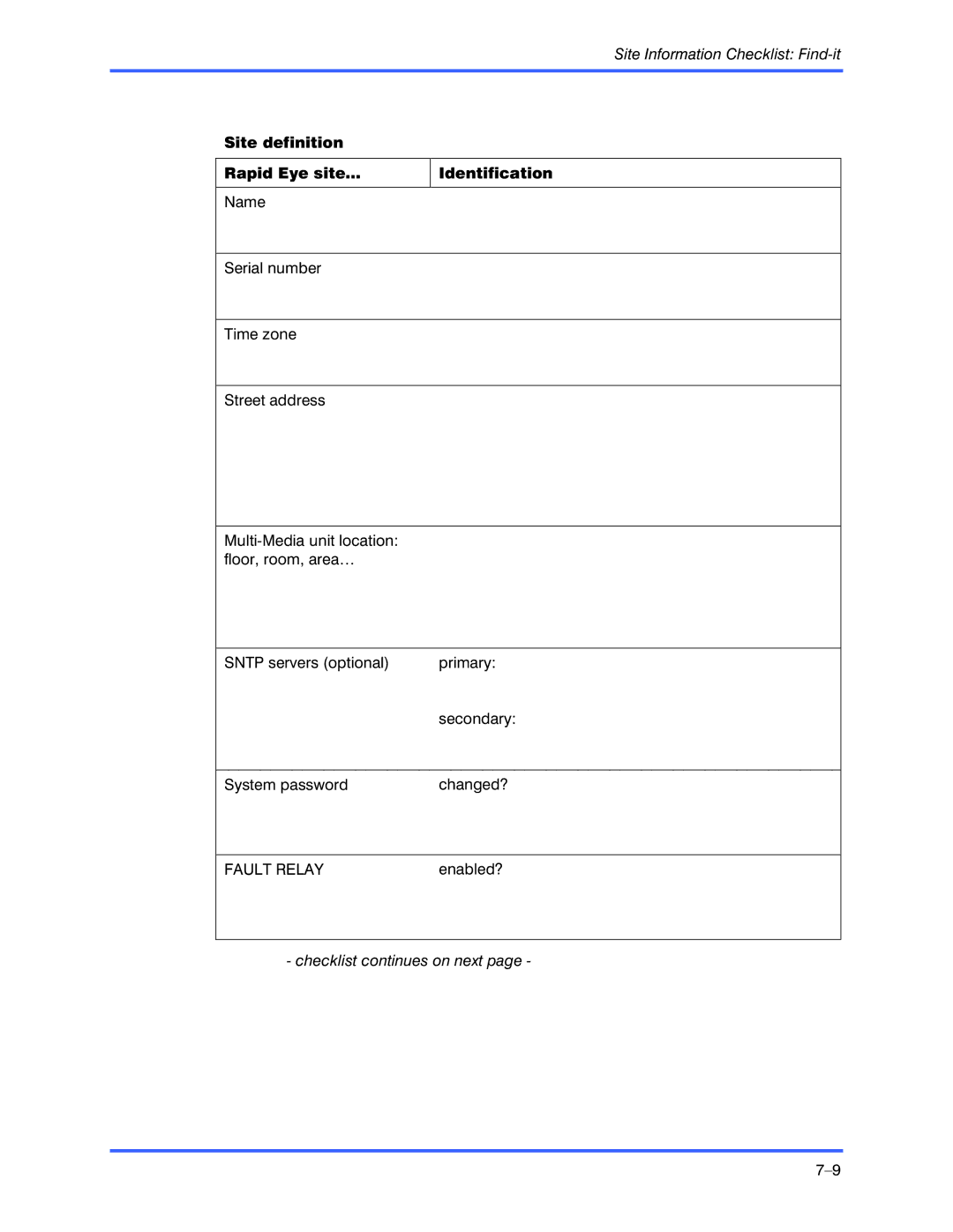 Honeywell K9696V2 installation instructions Site definition Rapid Eye site… Identification 