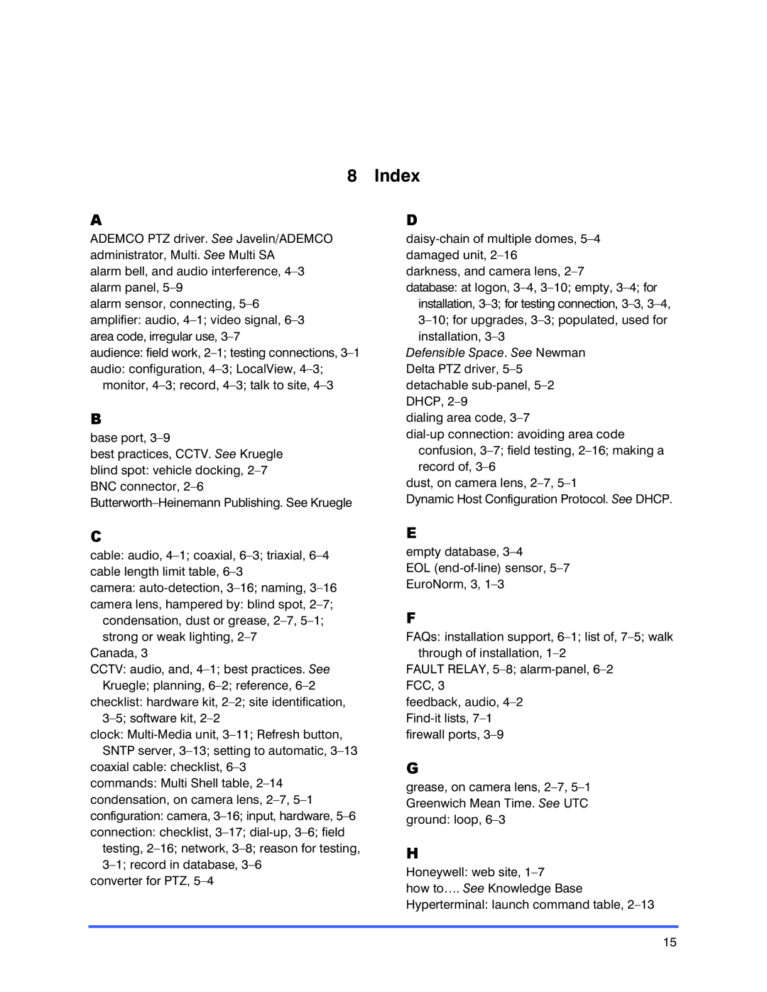 Honeywell K9696V2 installation instructions Index 