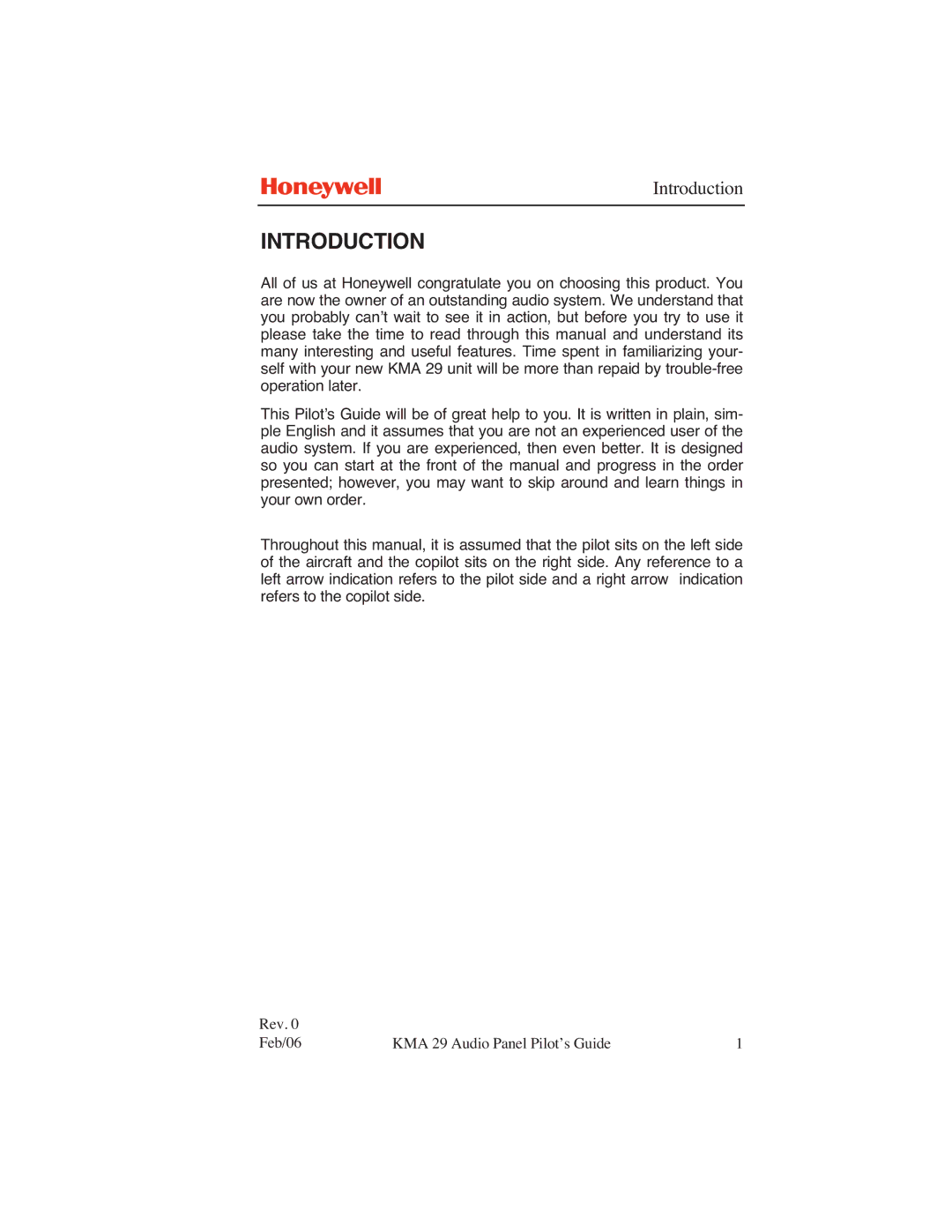 Honeywell KMA 29 manual Introduction 