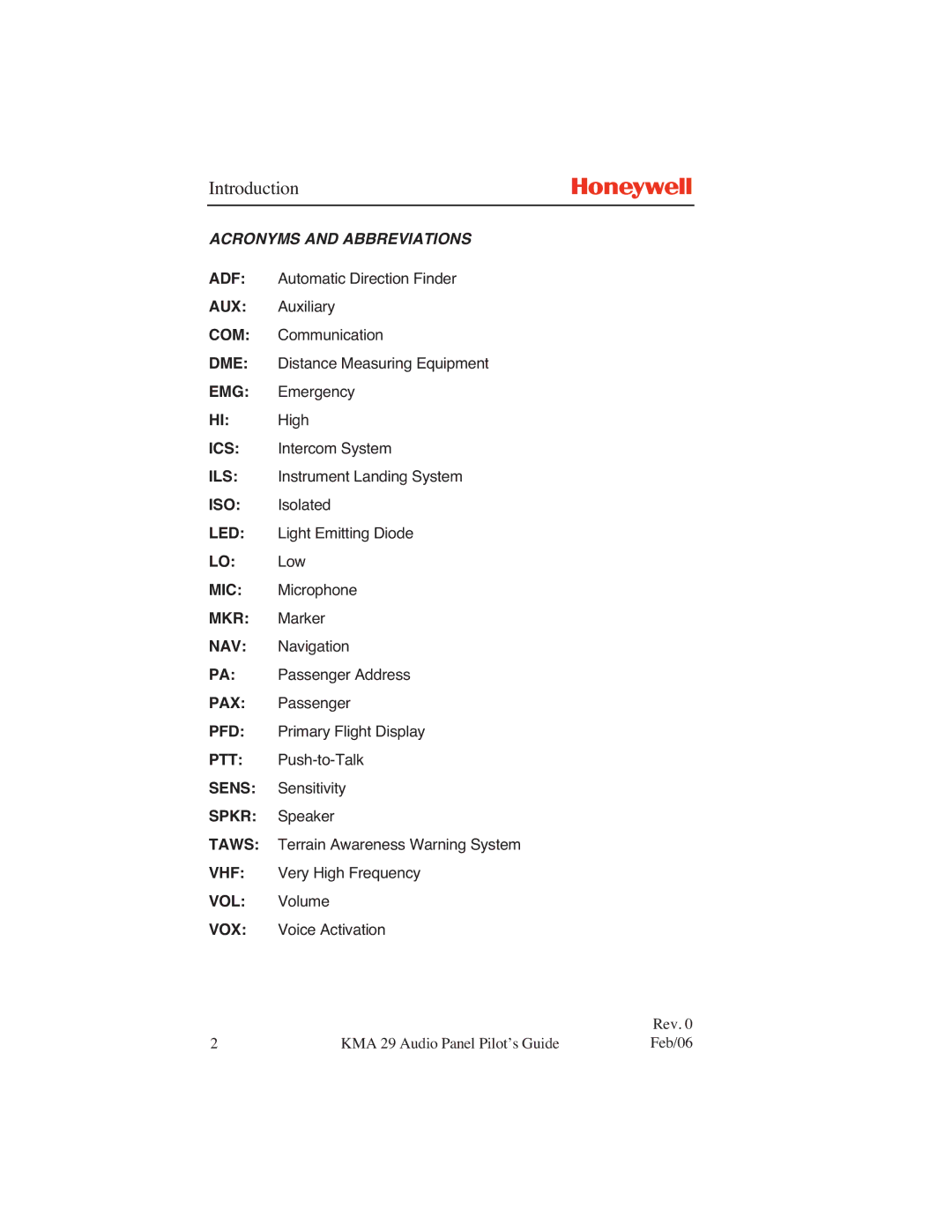 Honeywell KMA 29 manual IntroductionN 