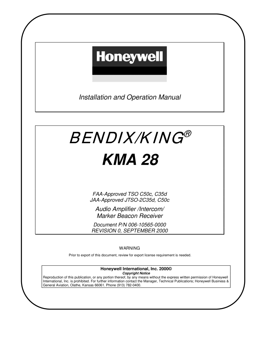 Honeywell KMA28 operation manual Bendix/King 