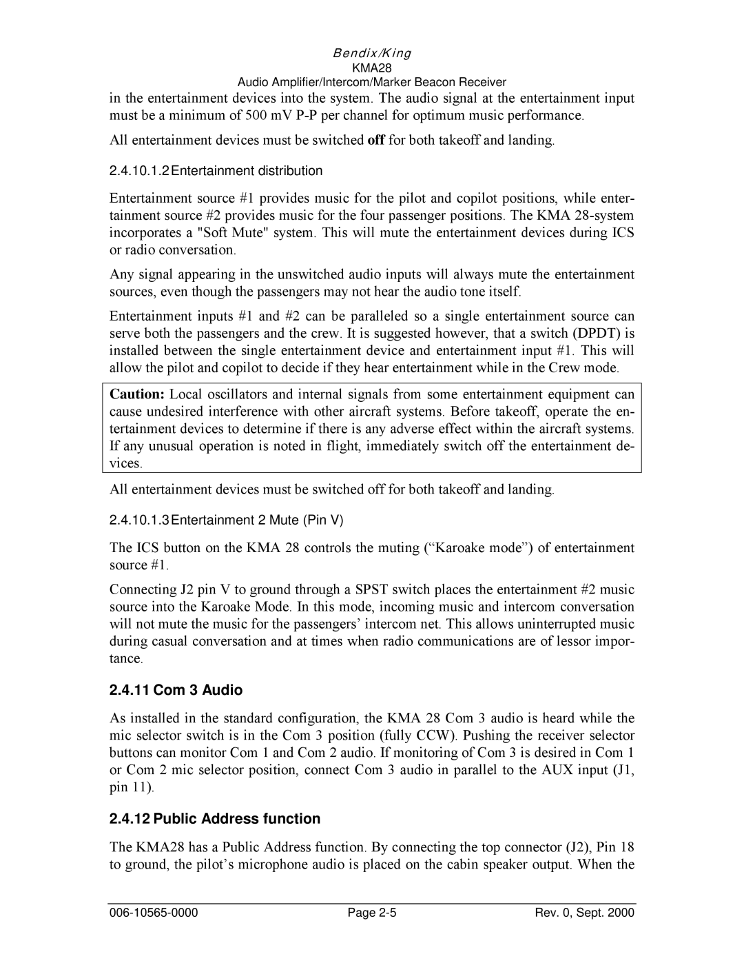 Honeywell KMA28 operation manual Com 3 Audio, Public Address function 