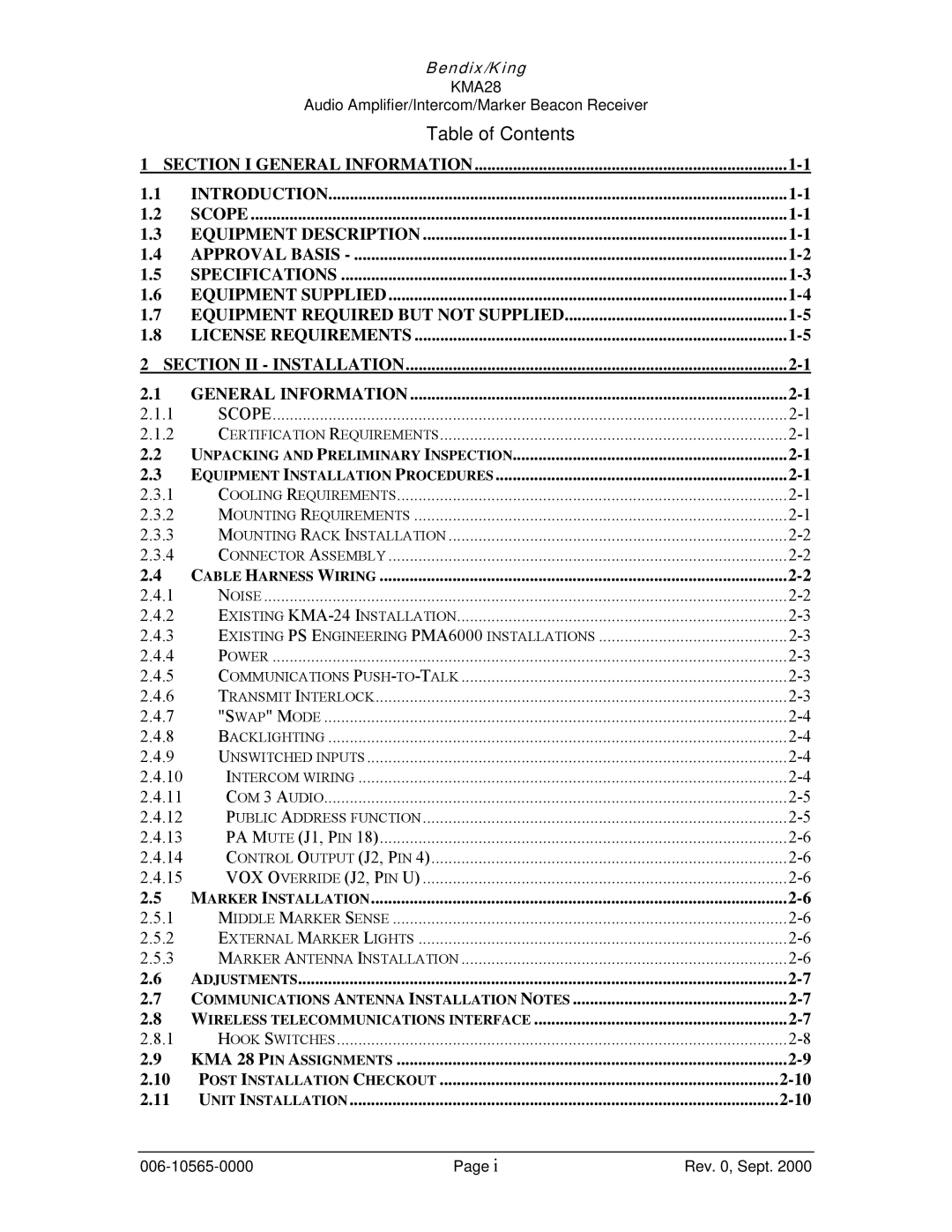 Honeywell KMA28 operation manual Table of Contents 