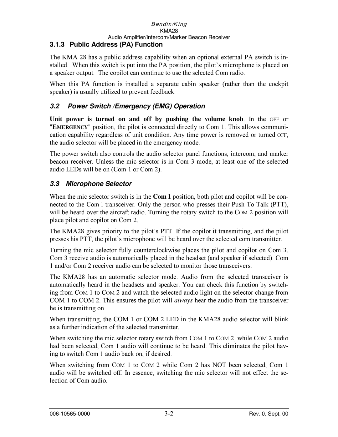 Honeywell KMA28 operation manual Public Address PA Function, Power Switch /Emergency EMG Operation, Microphone Selector 