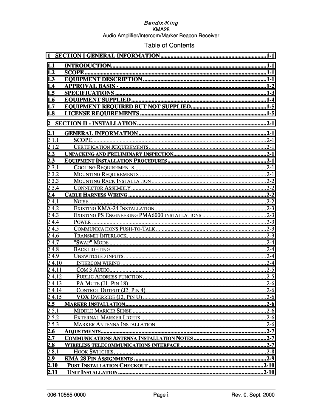 Honeywell KMA28 operation manual Table of Contents 