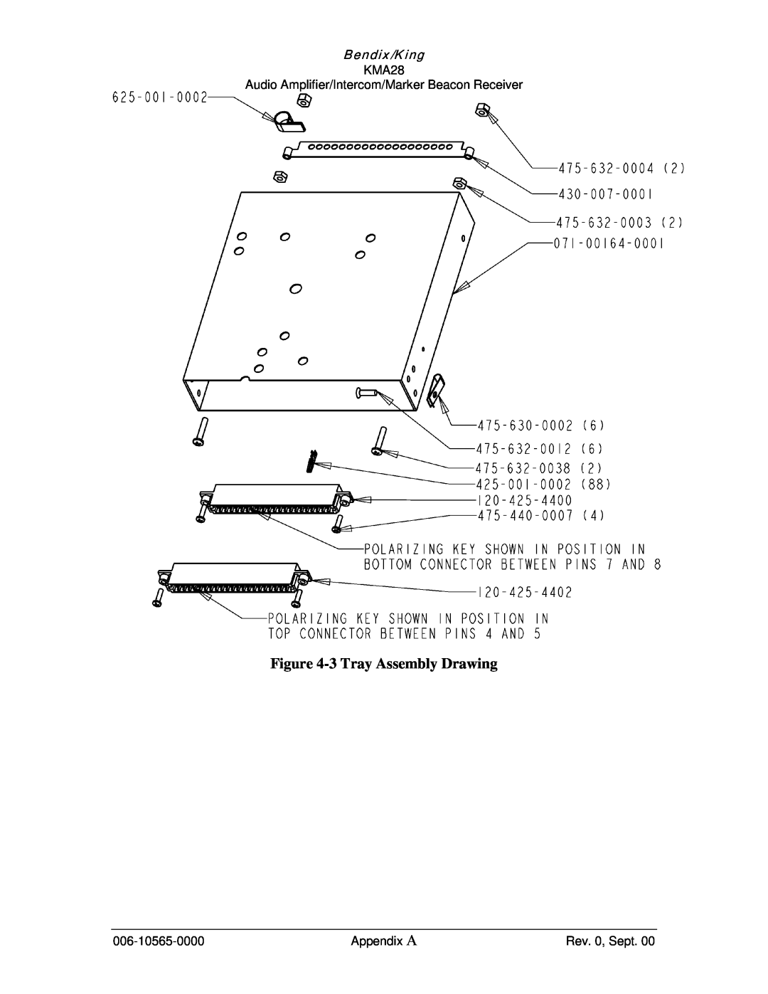 Honeywell 3 Tray Assembly Drawing, Bendix/King, KMA28 Audio Amplifier/Intercom/Marker Beacon Receiver, 006-10565-0000 