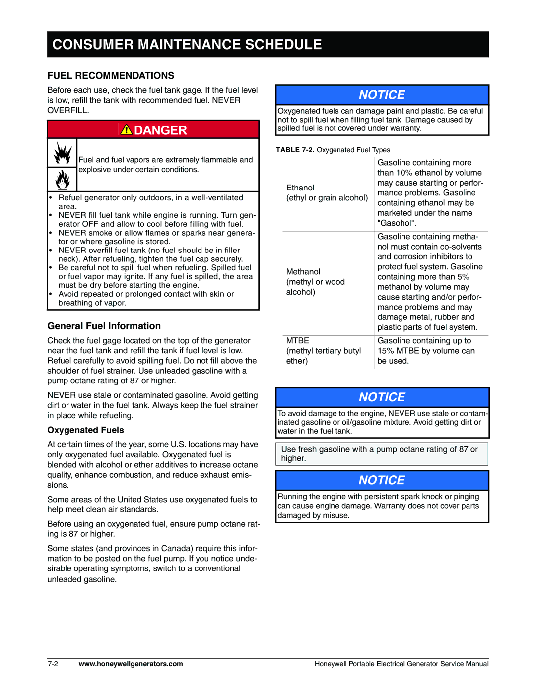 Honeywell hw400, L, HW3000 service manual Consumer Maintenance Schedule 