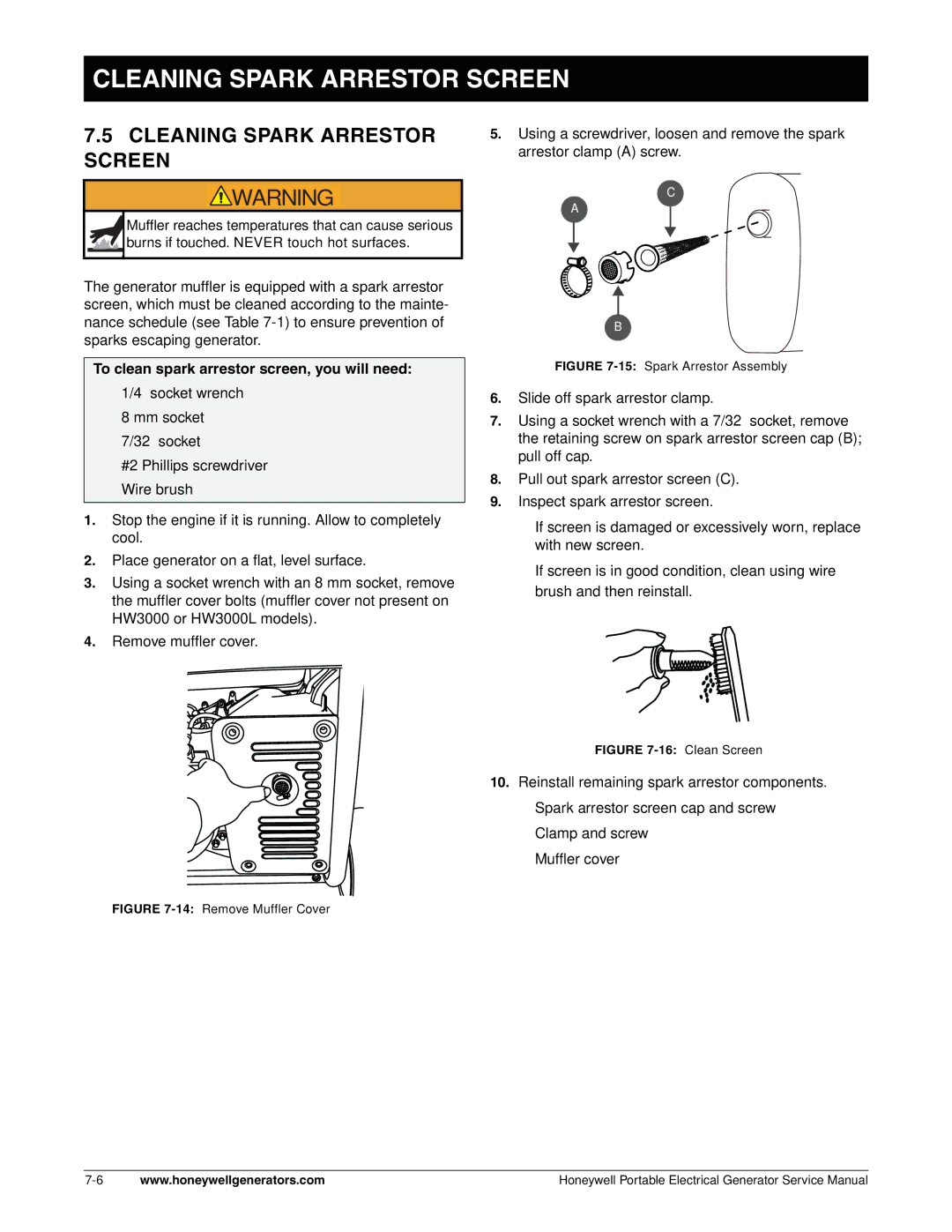 Honeywell L, HW3000, hw400 service manual Cleaning Spark Arrestor Screen 