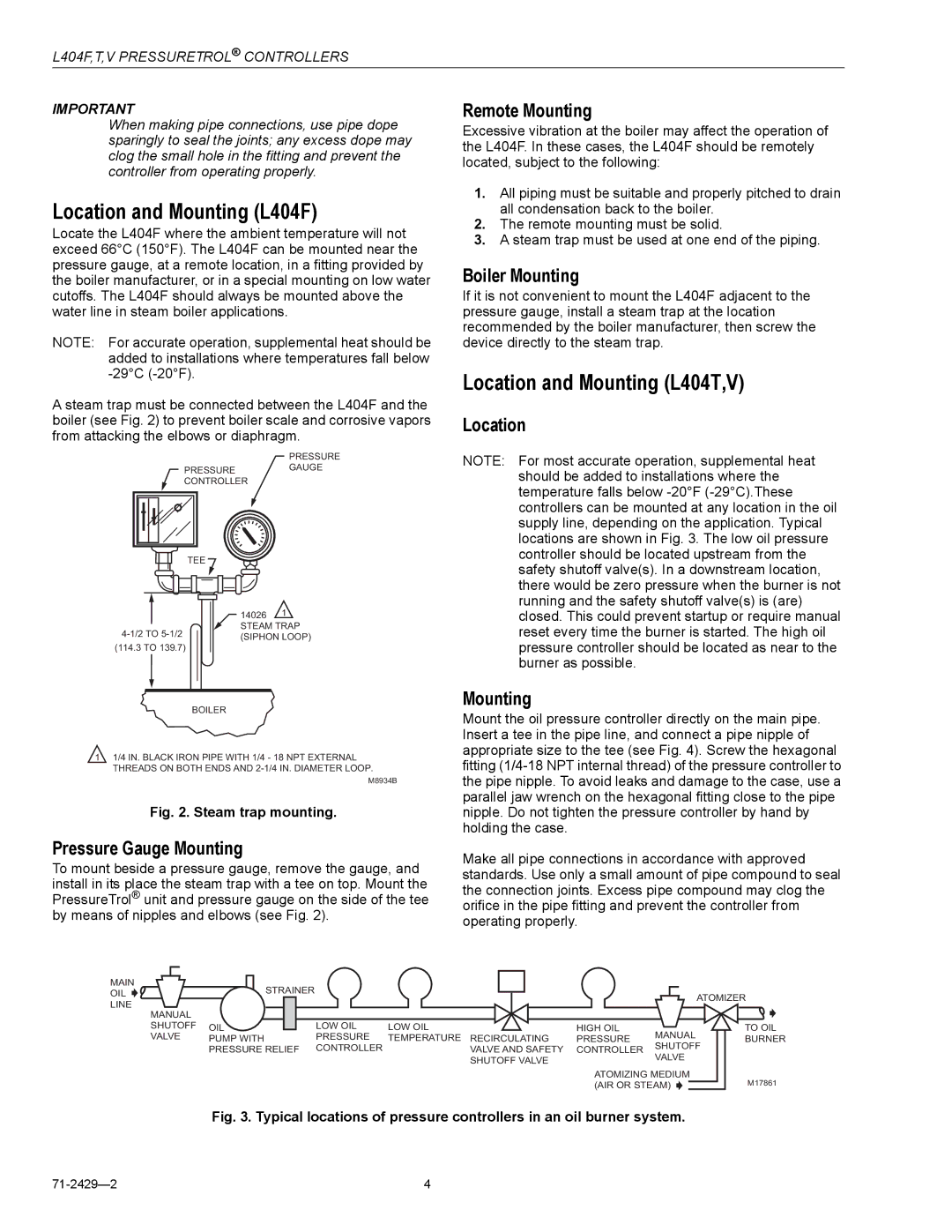 Honeywell L404V specifications Location and Mounting L404F, Location and Mounting L404T,V 