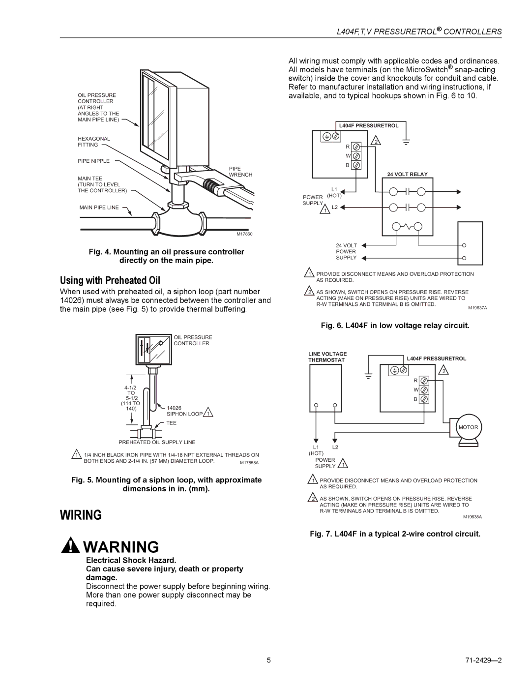 Honeywell L404T, L404V specifications Wiring, Using with Preheated Oil 