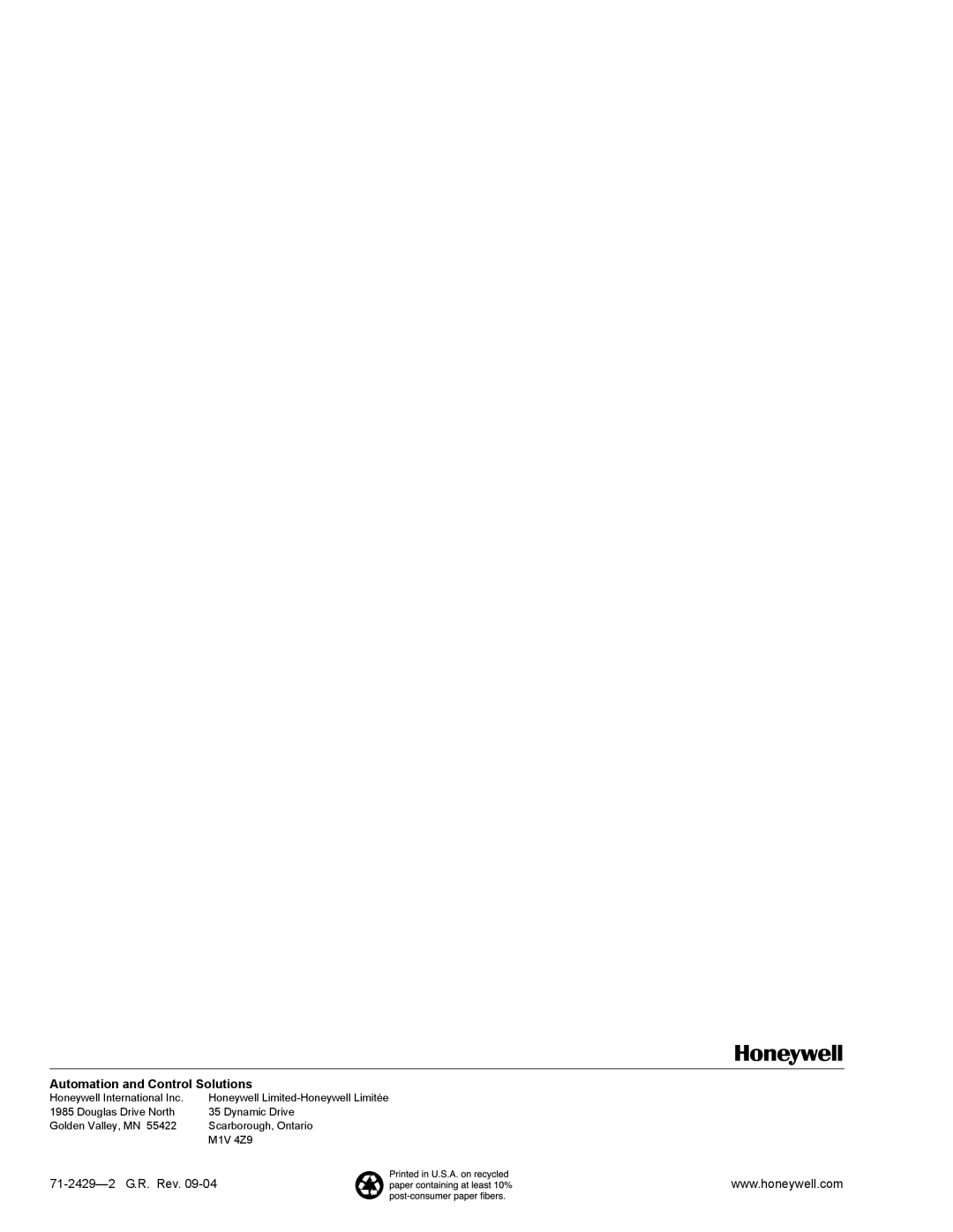 Honeywell L404V, L404T specifications Automation and Control Solutions 