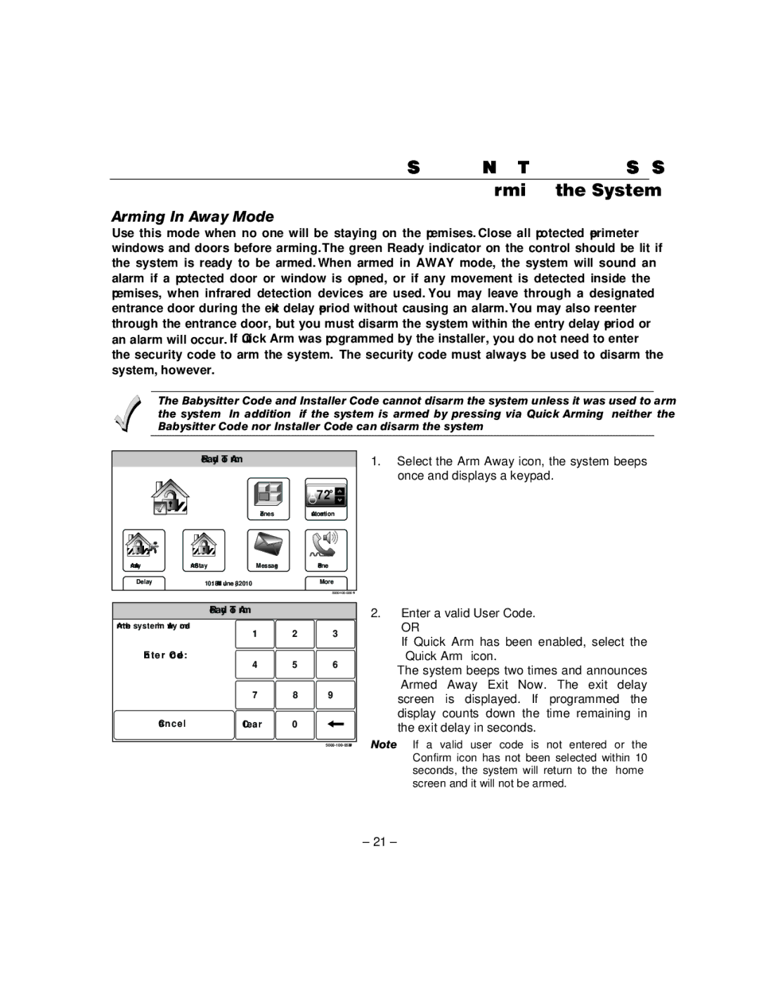 Honeywell L5100 manual Arming In Away Mode 