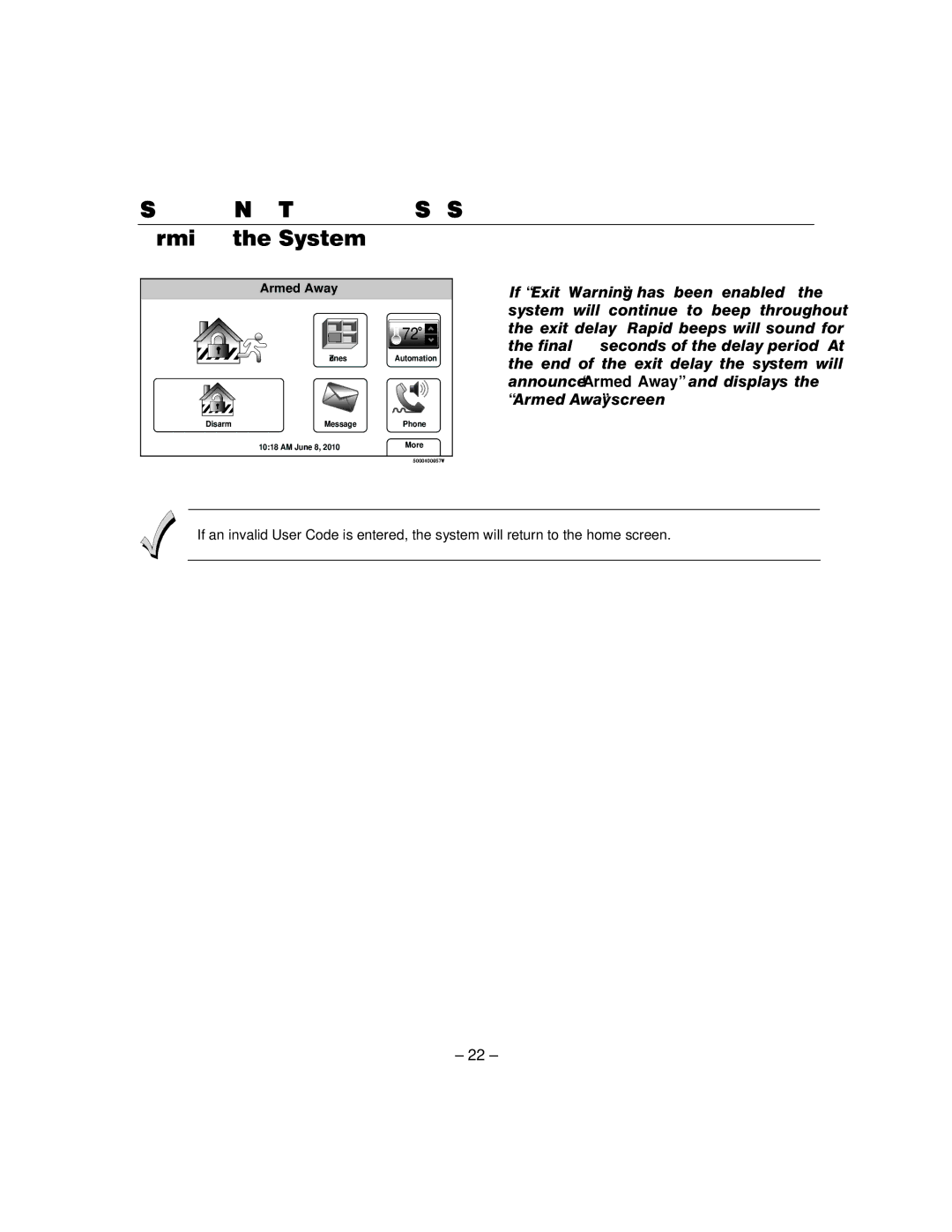 Honeywell L5100 manual Armed Away 