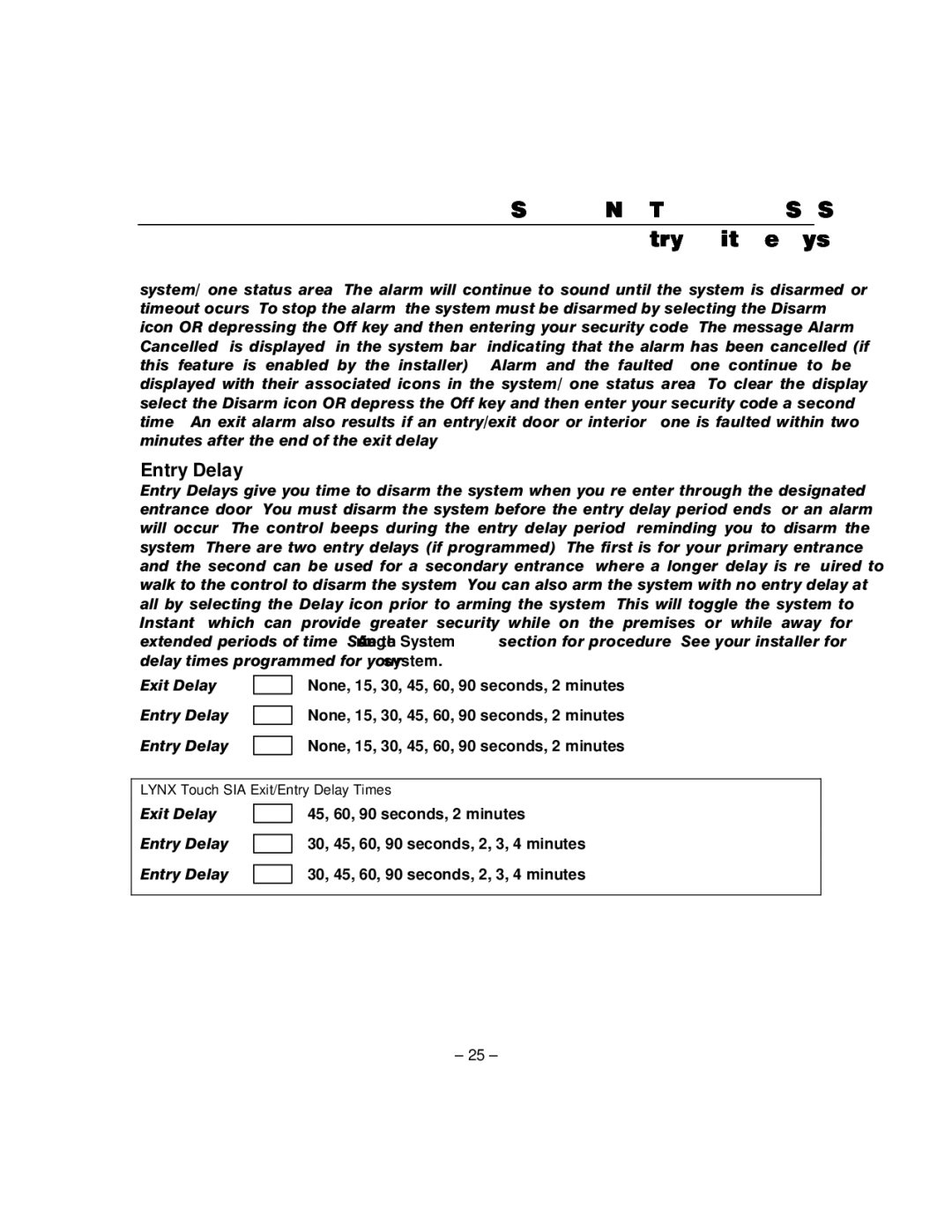 Honeywell L5100 manual Entry Delay 