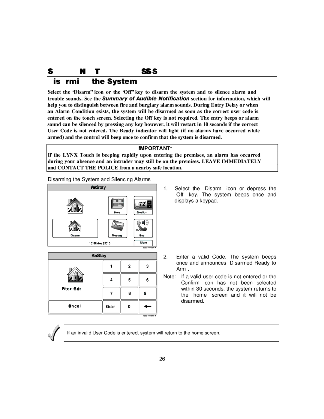 Honeywell L5100 manual Disarming the System and Silencing Alarms 