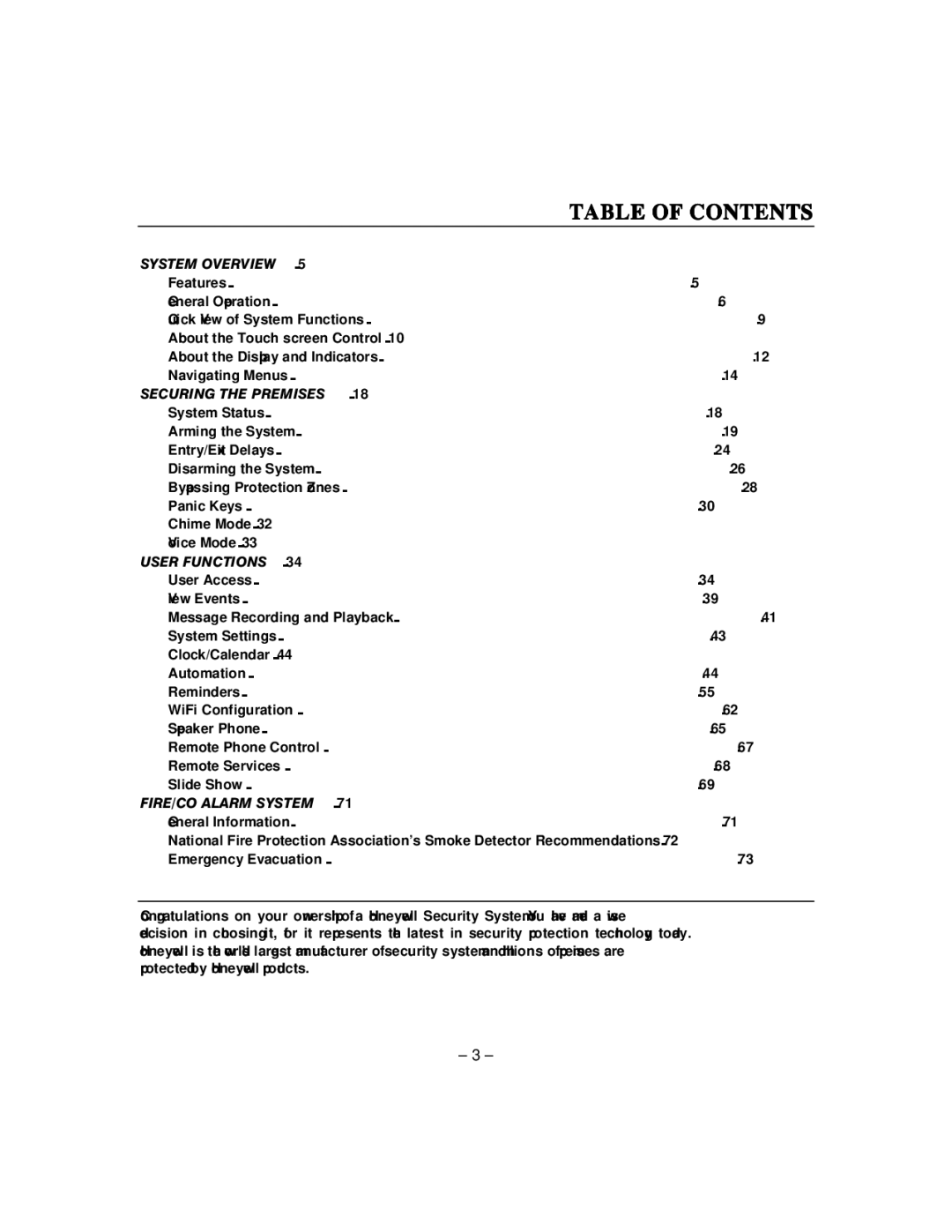 Honeywell L5100 manual Table of Contents 