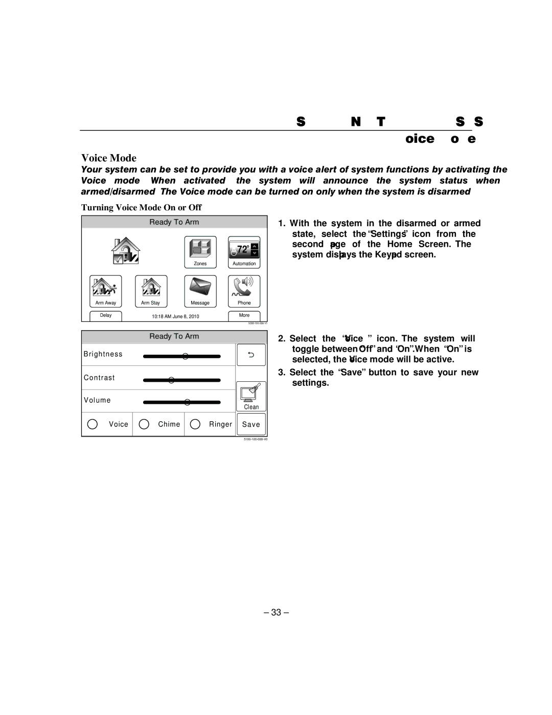 Honeywell L5100 manual Turning Voice Mode On or Off 