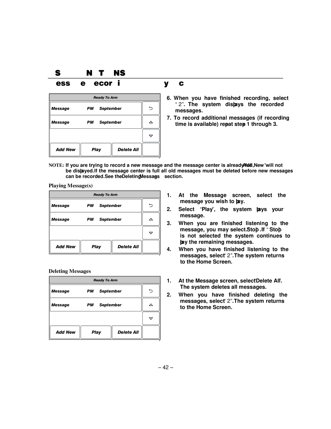 Honeywell L5100 manual Playing Messages, Deleting Messages 