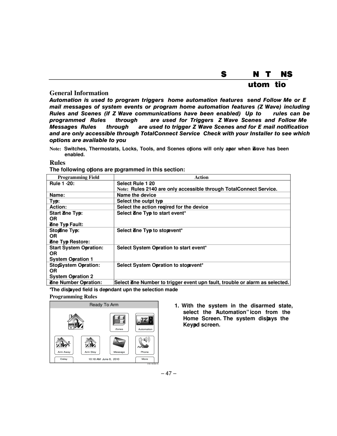 Honeywell L5100 manual Automation, Programming Rules 