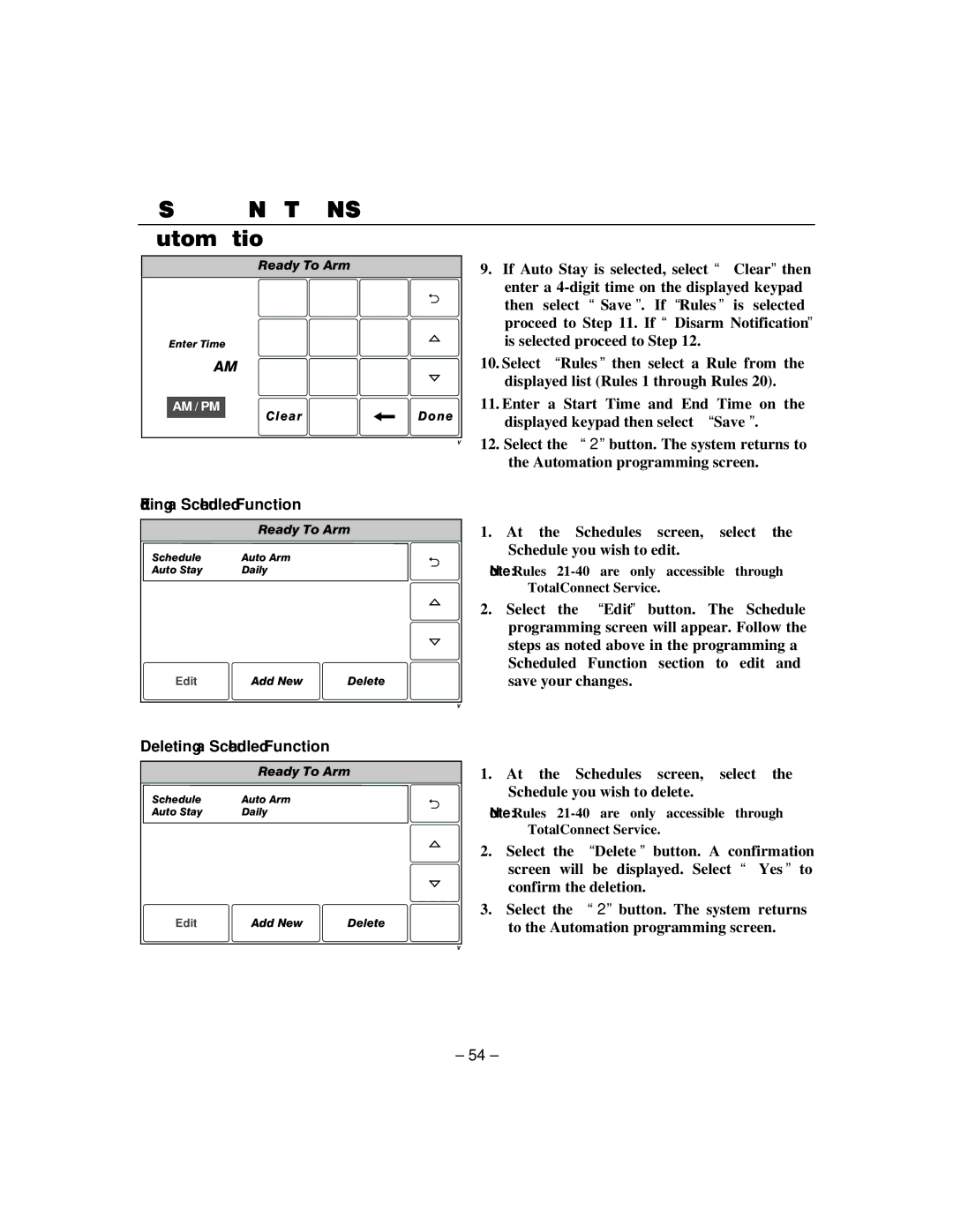 Honeywell L5100 manual Editing a Scheduled Function, Deleting a Scheduled Function 