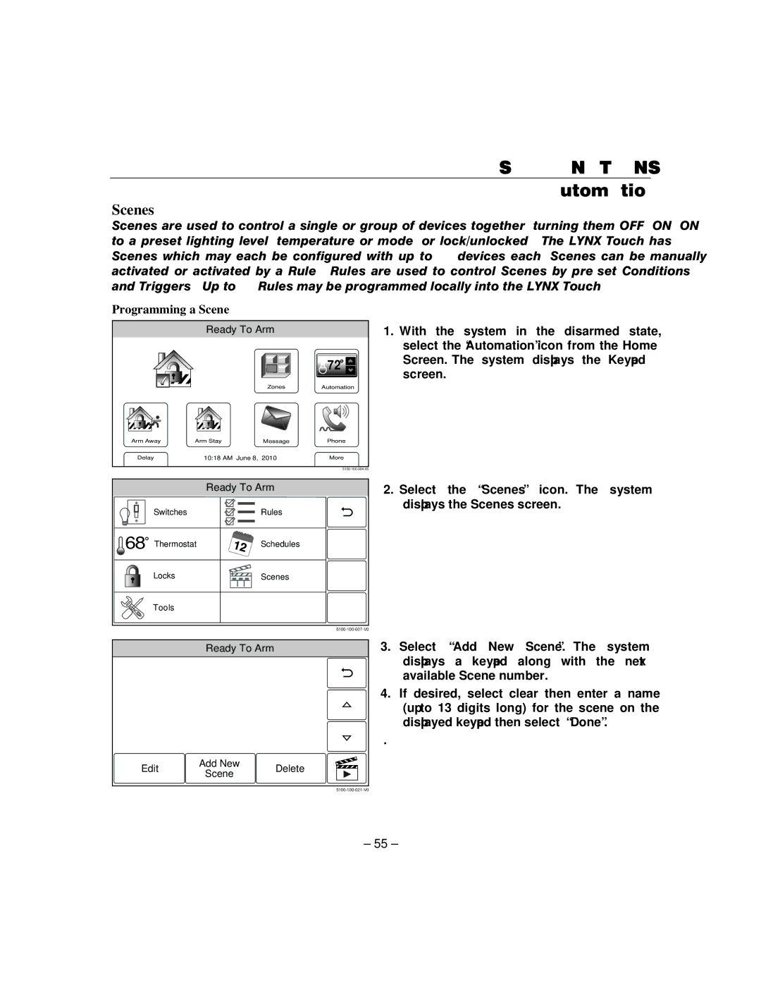 Honeywell L5100 manual Scenes, Programming a Scene 