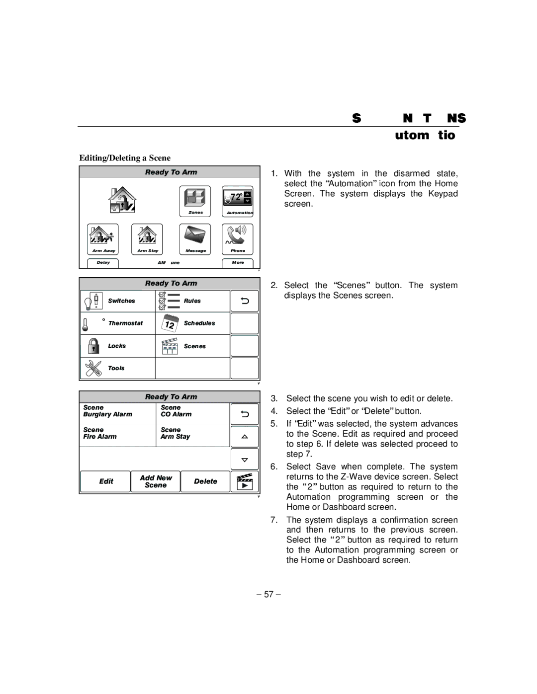 Honeywell L5100 manual Editing/Deleting a Scene 