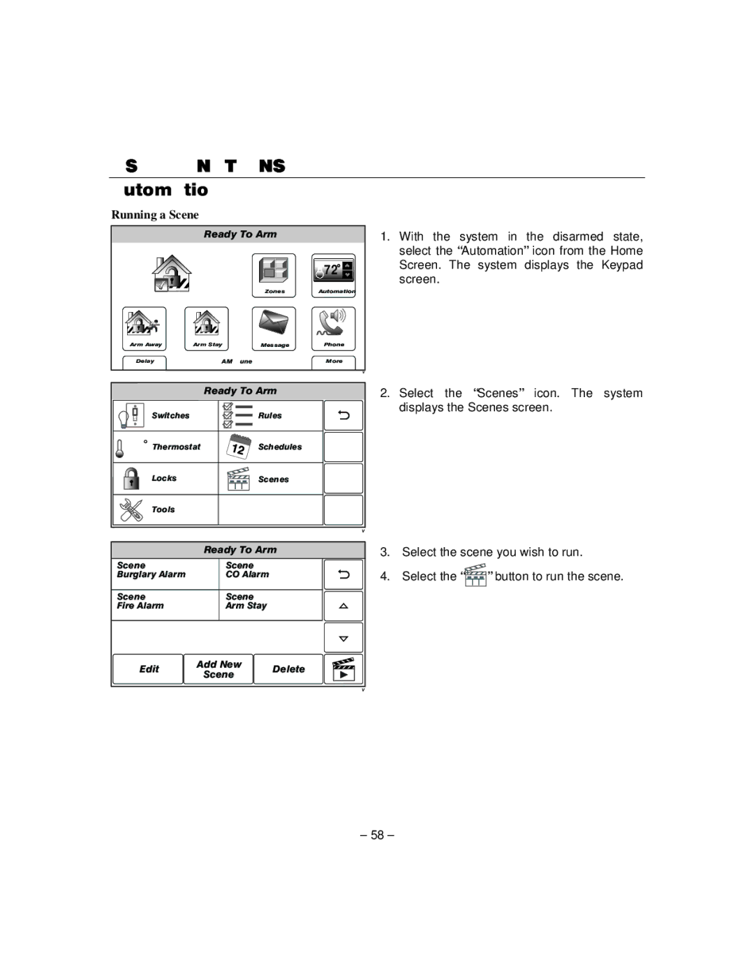 Honeywell L5100 manual Running a Scene 