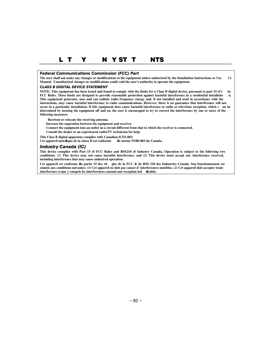 Honeywell L5100 manual Regulatory Agency Statements, Industry Canada IC 