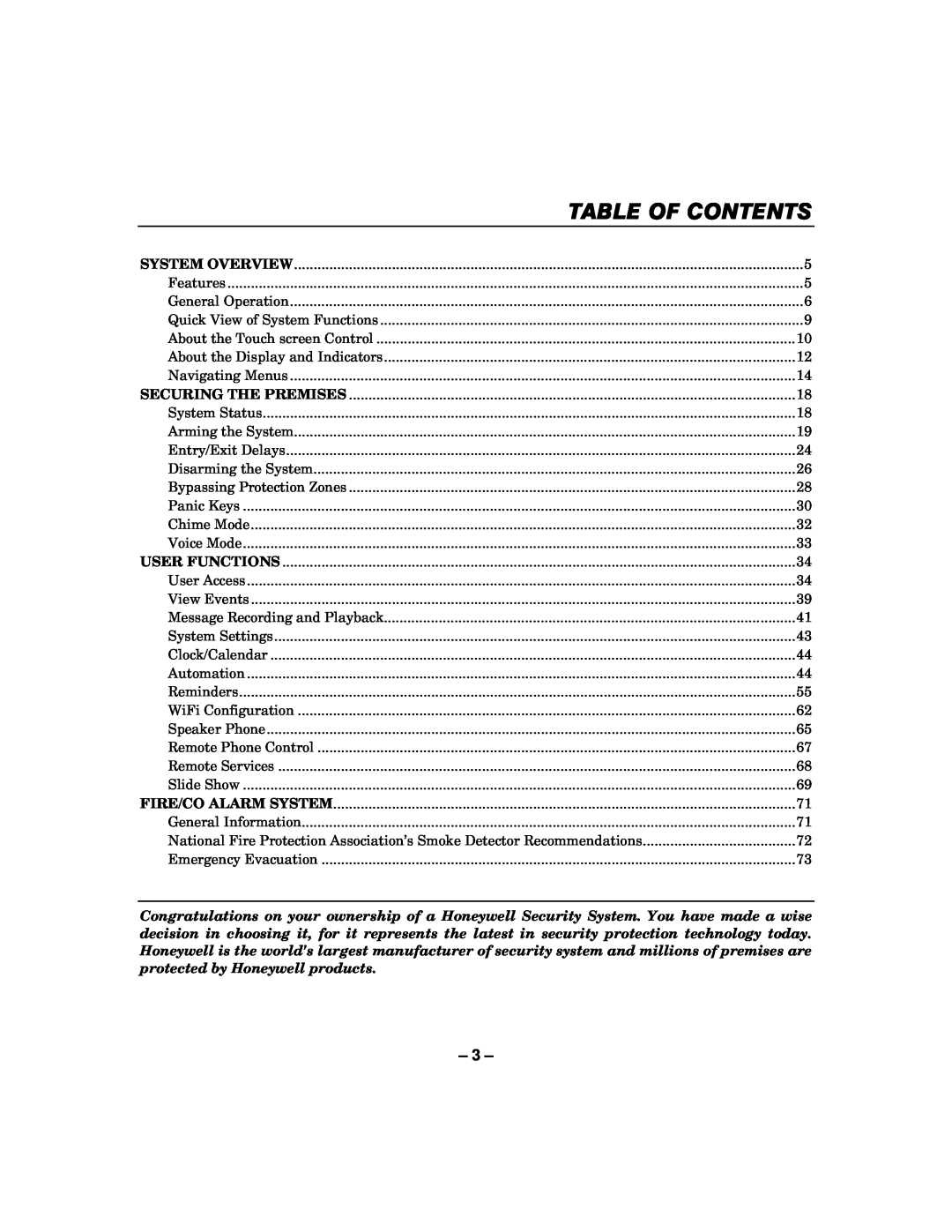 Honeywell L5100 manual Table Of Contents 
