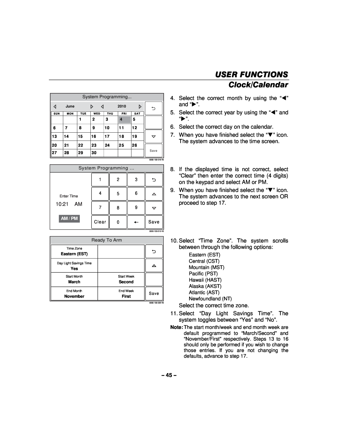 Honeywell L5100 manual Clock/Calendar, User Functions 