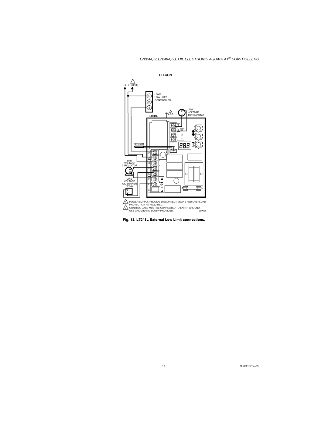 Honeywell L7224A,C, L7248A,C,L installation instructions L7248L External Low Limit connections 