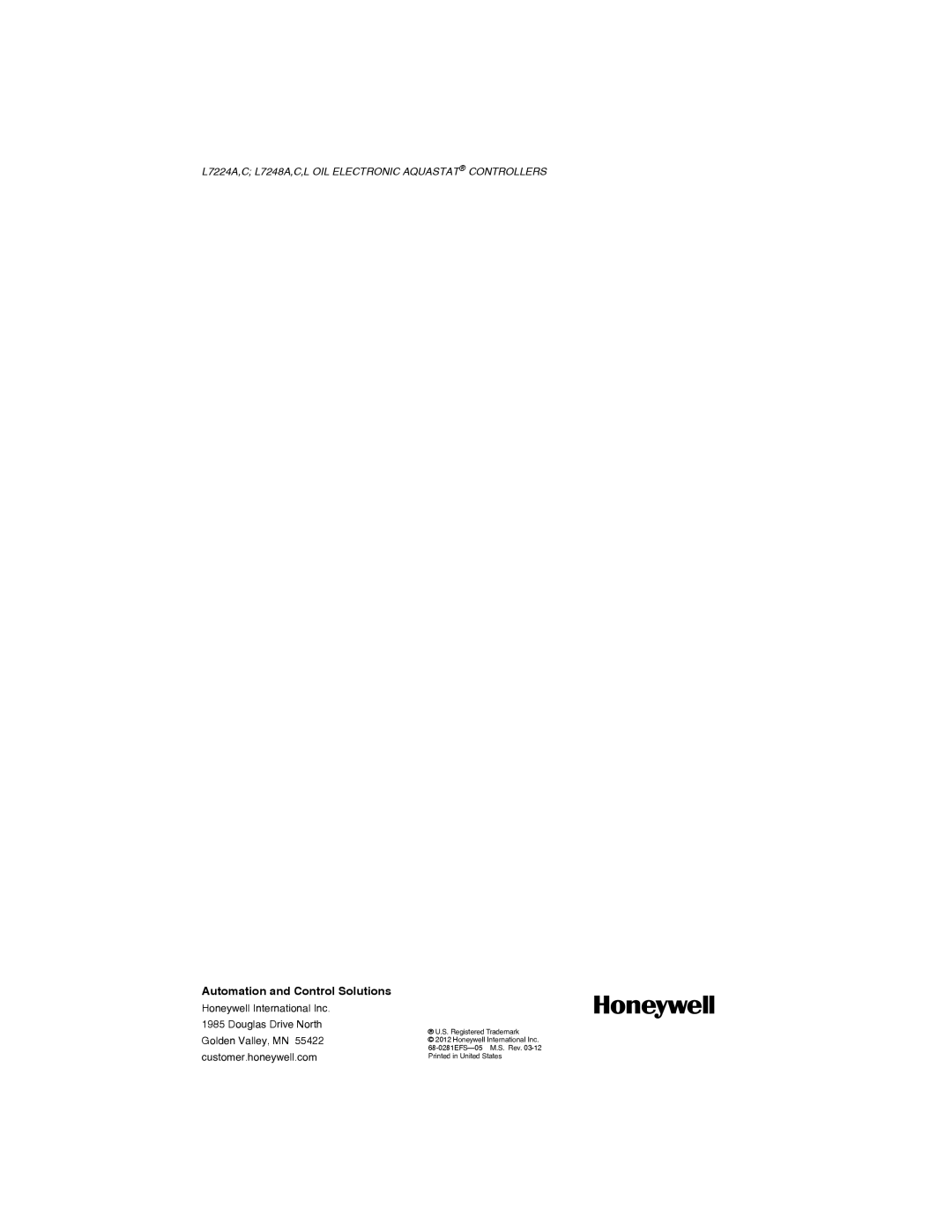 Honeywell L7248A,C,L, L7224A,C installation instructions Automation and Control Solutions 