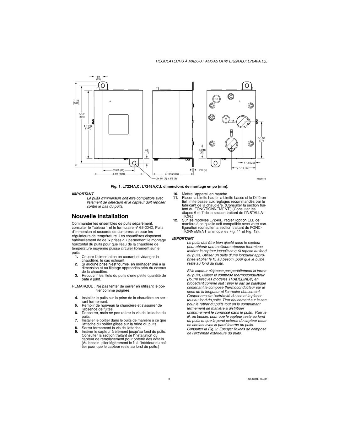 Honeywell L7224A,C, L7248A,C,L installation instructions Nouvelle installation, Serrer fermement la vis de lattache 