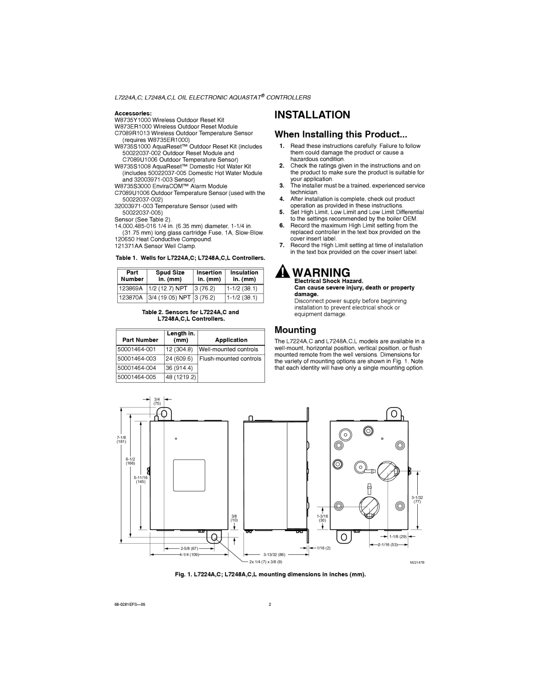 Honeywell L7248A,C,L, L7224A,C installation instructions Installation, When Installing this Product, Mounting 