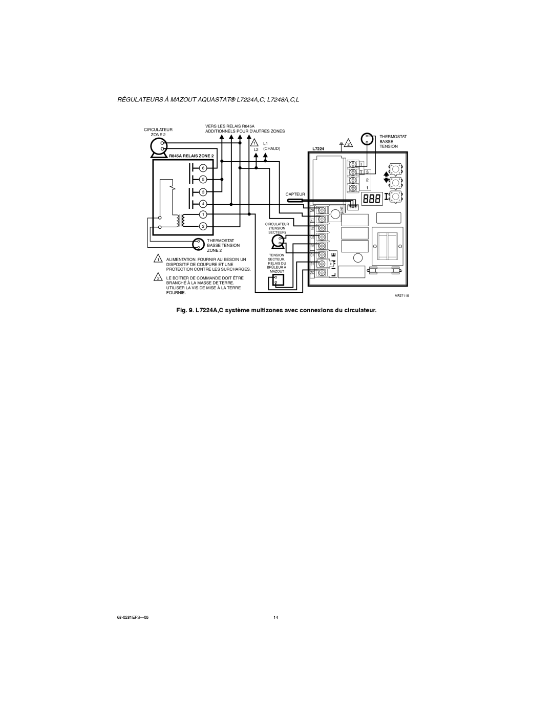 Honeywell L7248A,C,L installation instructions L7224A,C système multizones avec connexions du circulateur 