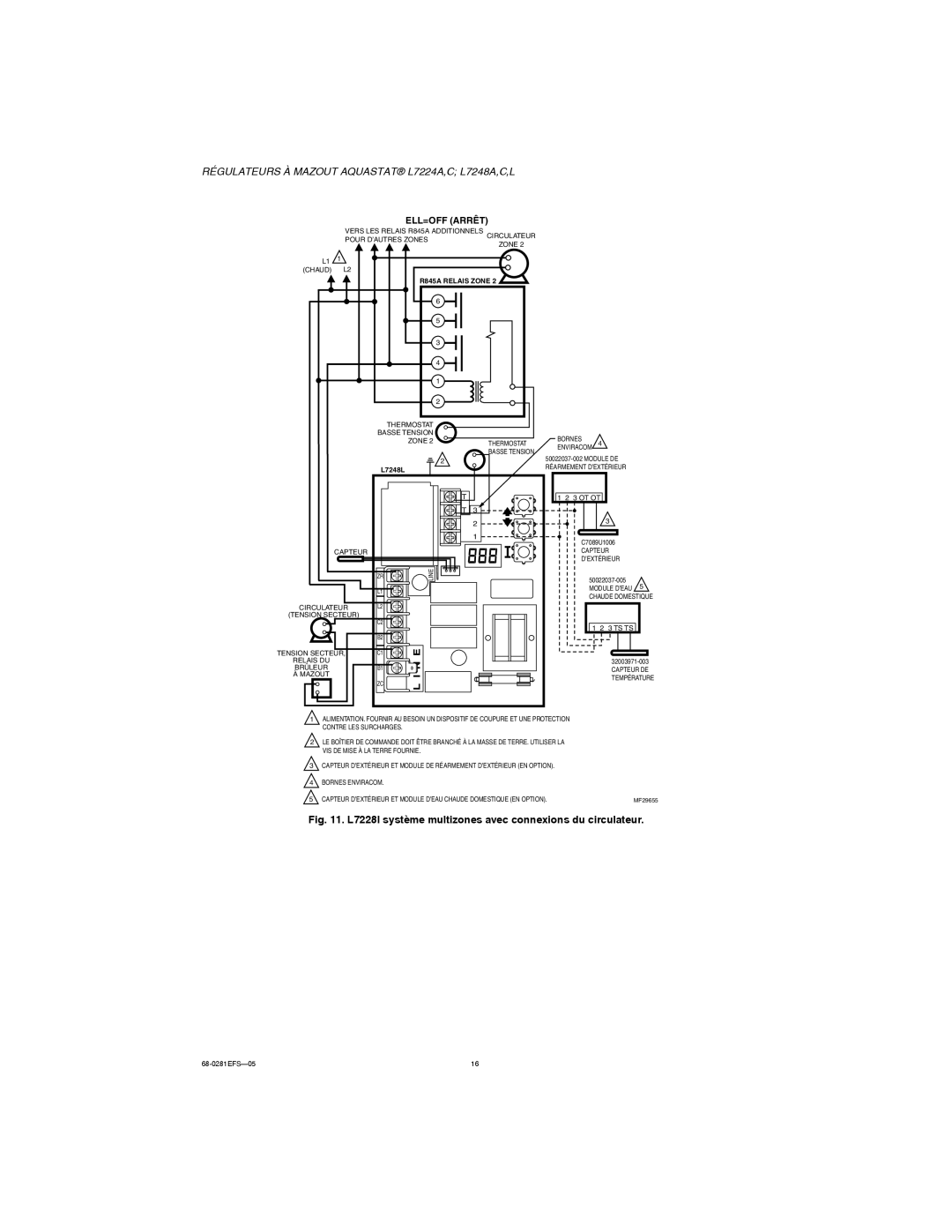 Honeywell L7248A,C,L, L7224A,C installation instructions L7228l système multizones avec connexions du circulateur 