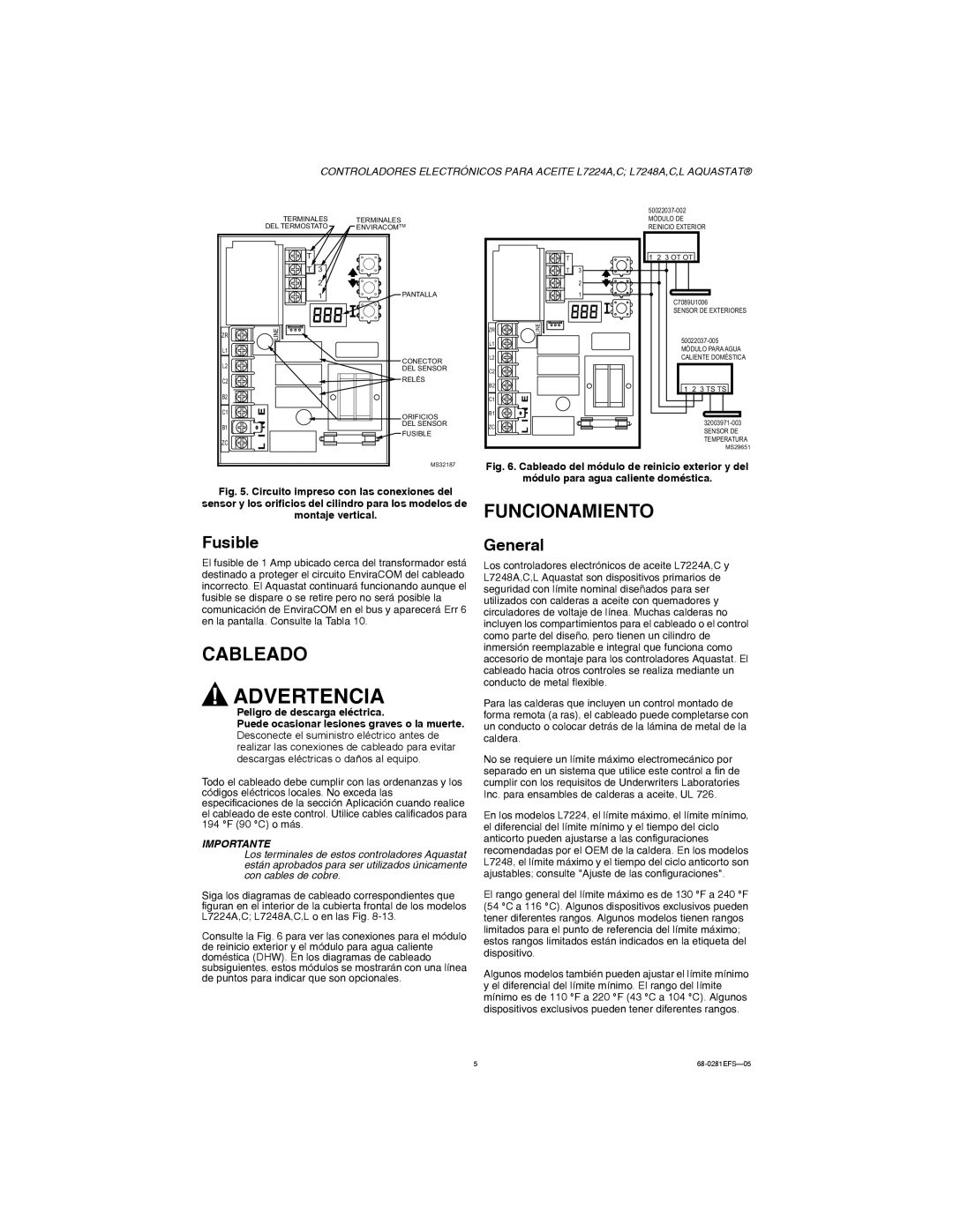 Honeywell L7224A,C, L7248A,C,L installation instructions Cableado, Funcionamiento 