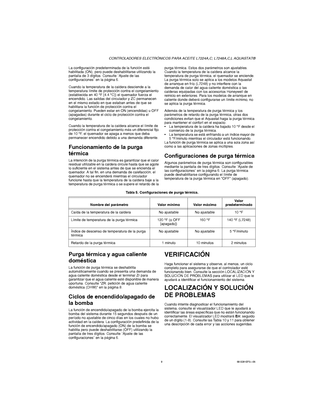 Honeywell L7224A,C, L7248A,C,L installation instructions Verificación, Localización Y Solución DE Problemas 