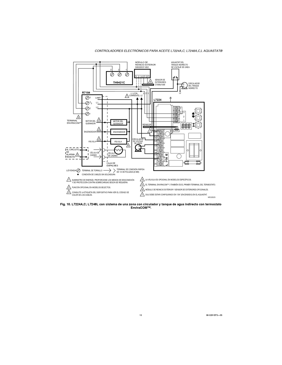 Honeywell L7224A,C, L7248A,C,L installation instructions Módulo DE Aquastat DEL Reinicio Exterior Tanque Indirecto 