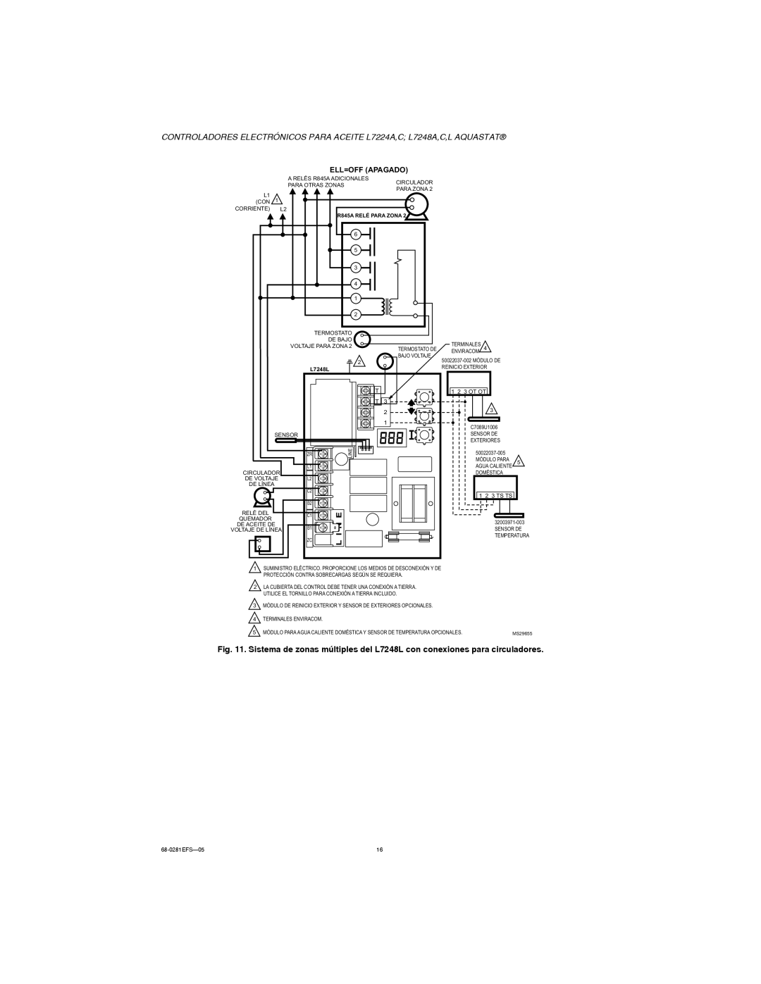 Honeywell L7248A,C,L, L7224A,C installation instructions ELL=OFF Apagado 