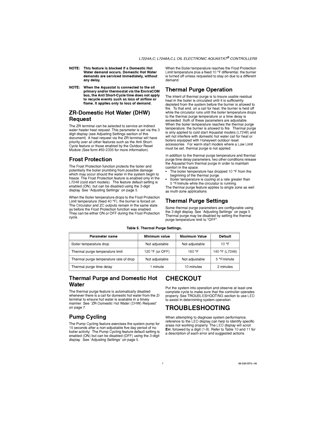 Honeywell L7224A,C, L7248A,C,L installation instructions Checkout, Troubleshooting 