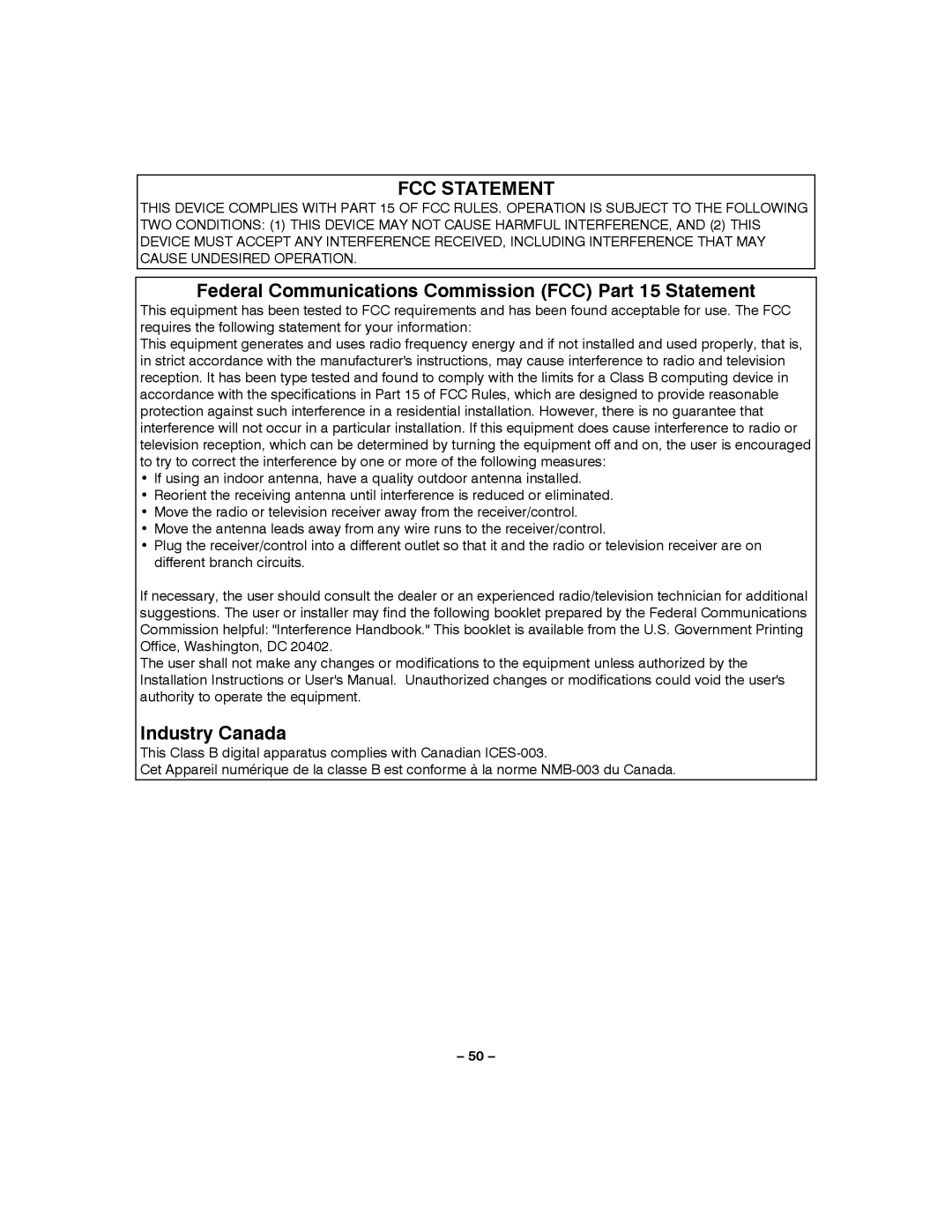 Honeywell LYNXR-2 manual Federal Communications Commission FCC Part 15 Statement, Industry Canada 