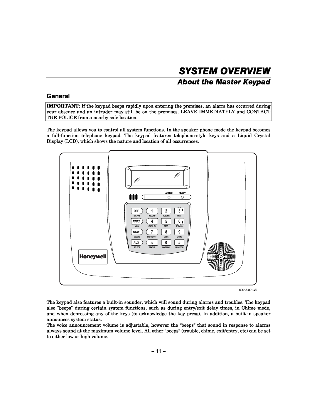 Honeywell LYNXR-2 manual About the Master Keypad, General, System Overview 