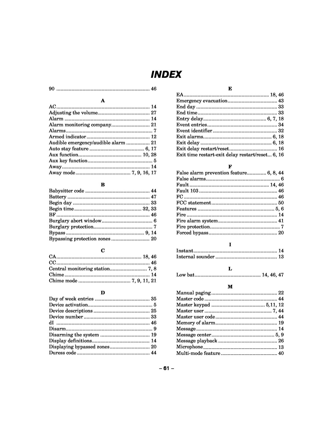 Honeywell LYNXR-2 manual Index 